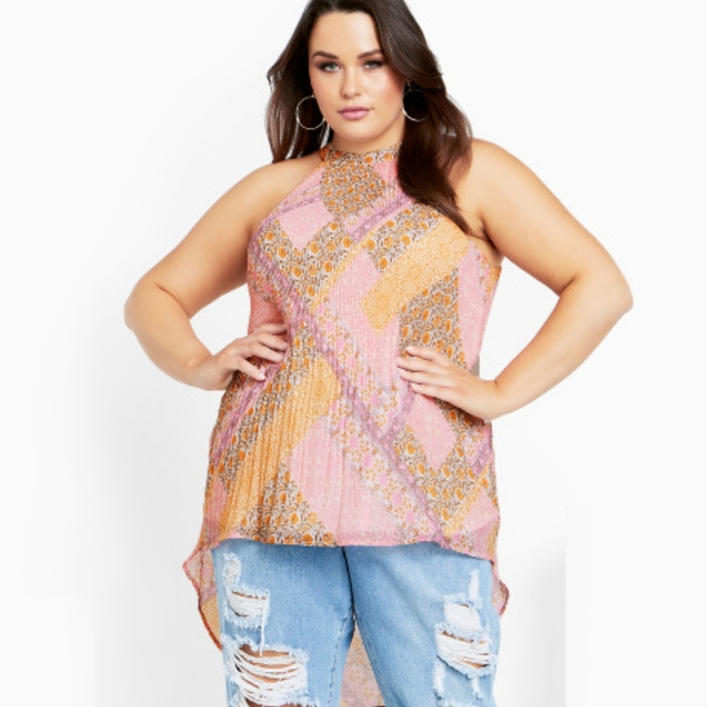 NWT City Chic high Low Boho Print Halter Top Size 20W - Picture 2 of 8